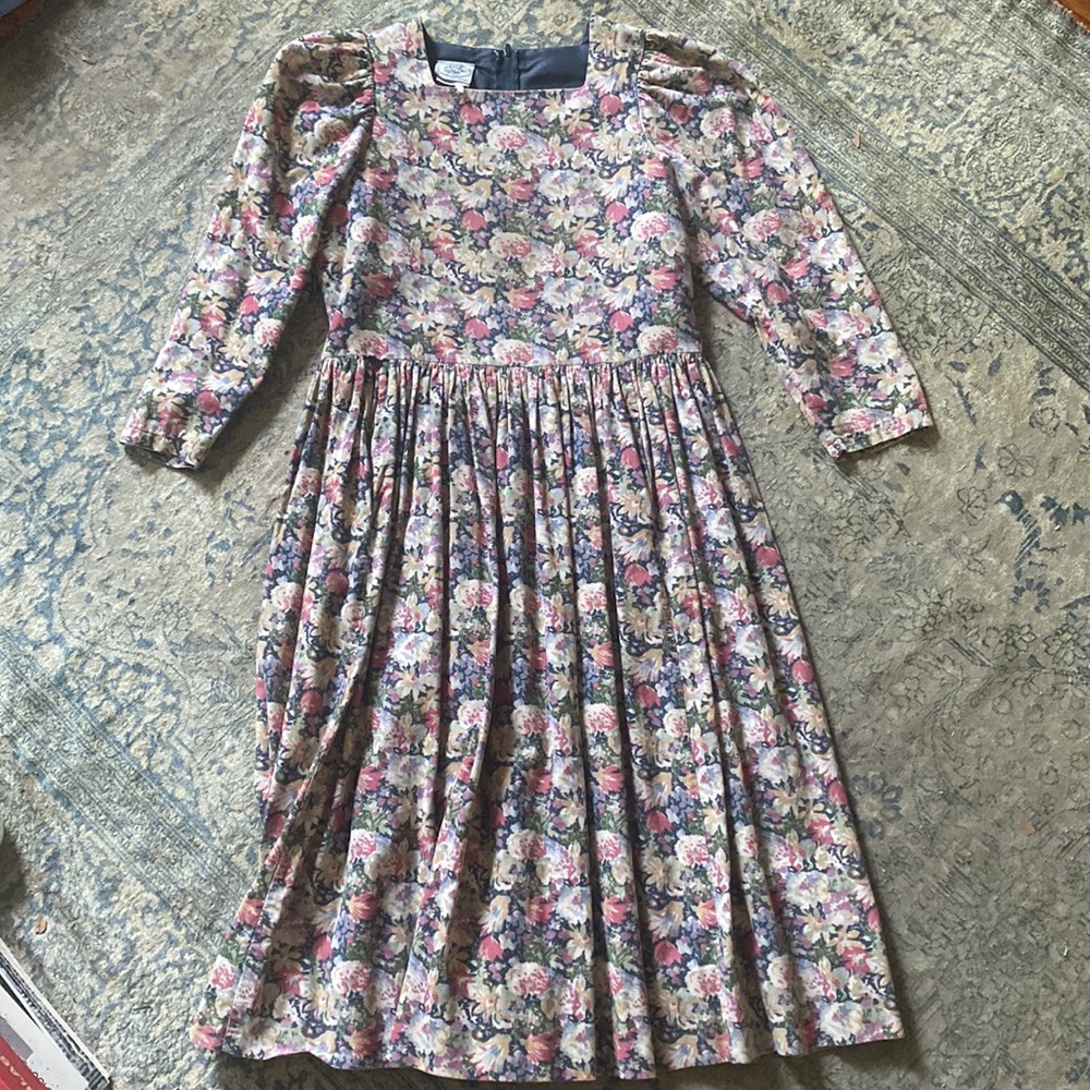 Vintage Laura Ashley Floral Corduroy Dress 1980s 90s - Picture 2 of 12